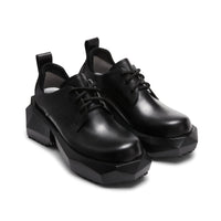 LOST IN ECHO Round Toe Lace-Up Faceted Platform Derby Shoes in Black | MADA IN CHINA