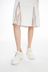 LOST IN ECHO Round Toe Lace - Up Faceted Platform Derby Shoes in White | MADA IN CHINA