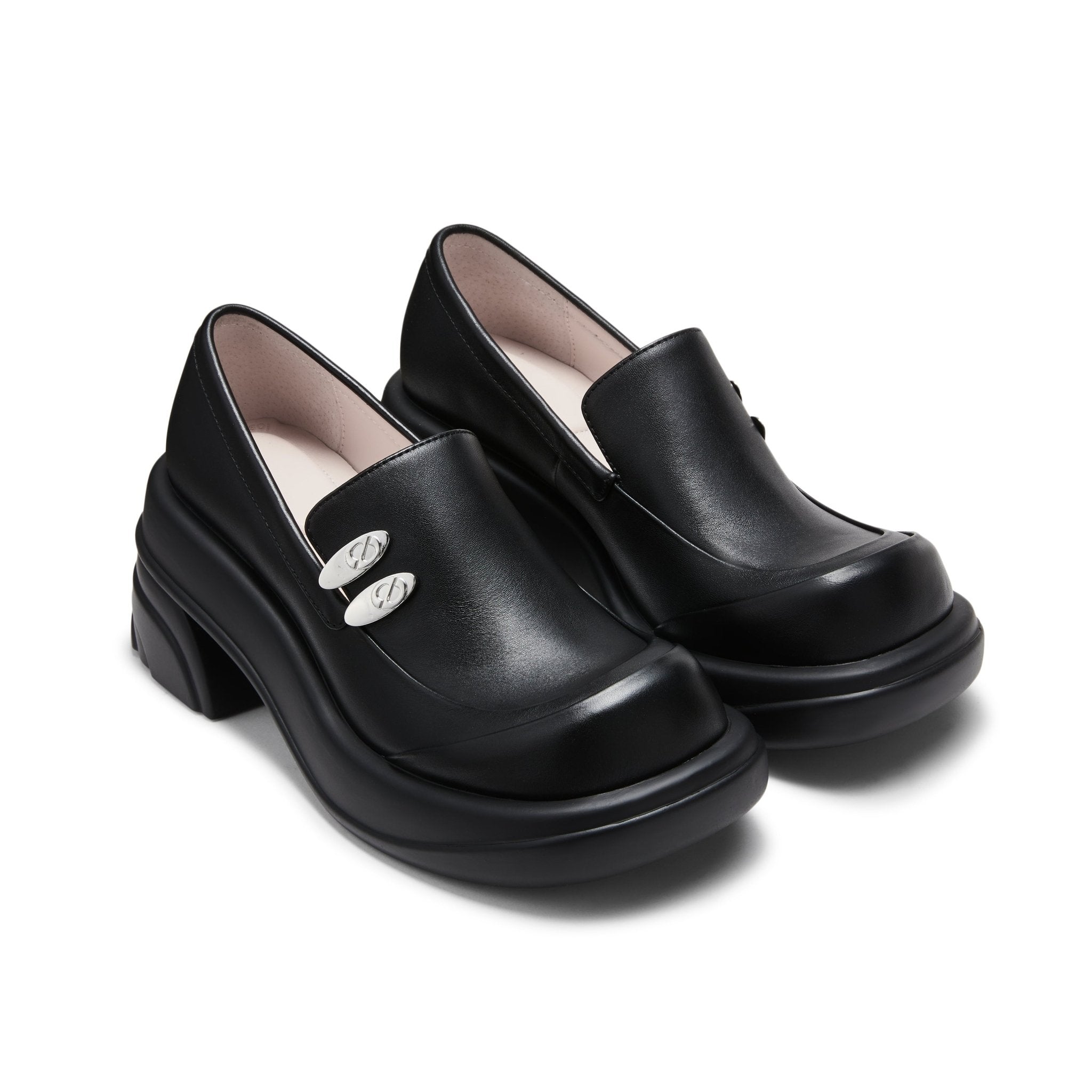 LOST IN ECHO Round toe thick - heeled shoes in Black | MADA IN CHINA