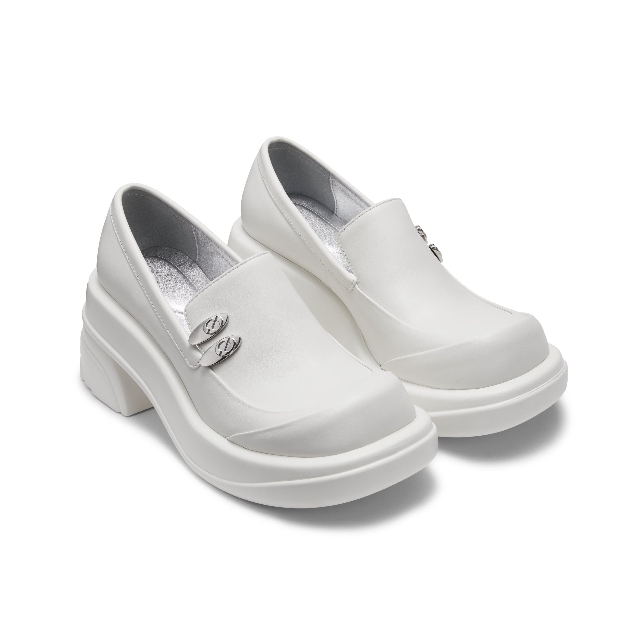 LOST IN ECHO Round toe thick - heeled shoes in White | MADA IN CHINA