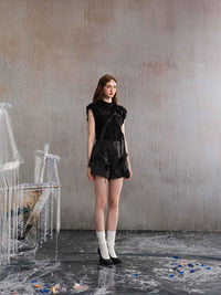 ARTE PURA Satin Flower Shorts In Black | MADA IN CHINA