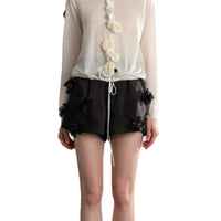 ARTE PURA Satin Yarn Flower Shorts In Black | MADA IN CHINA