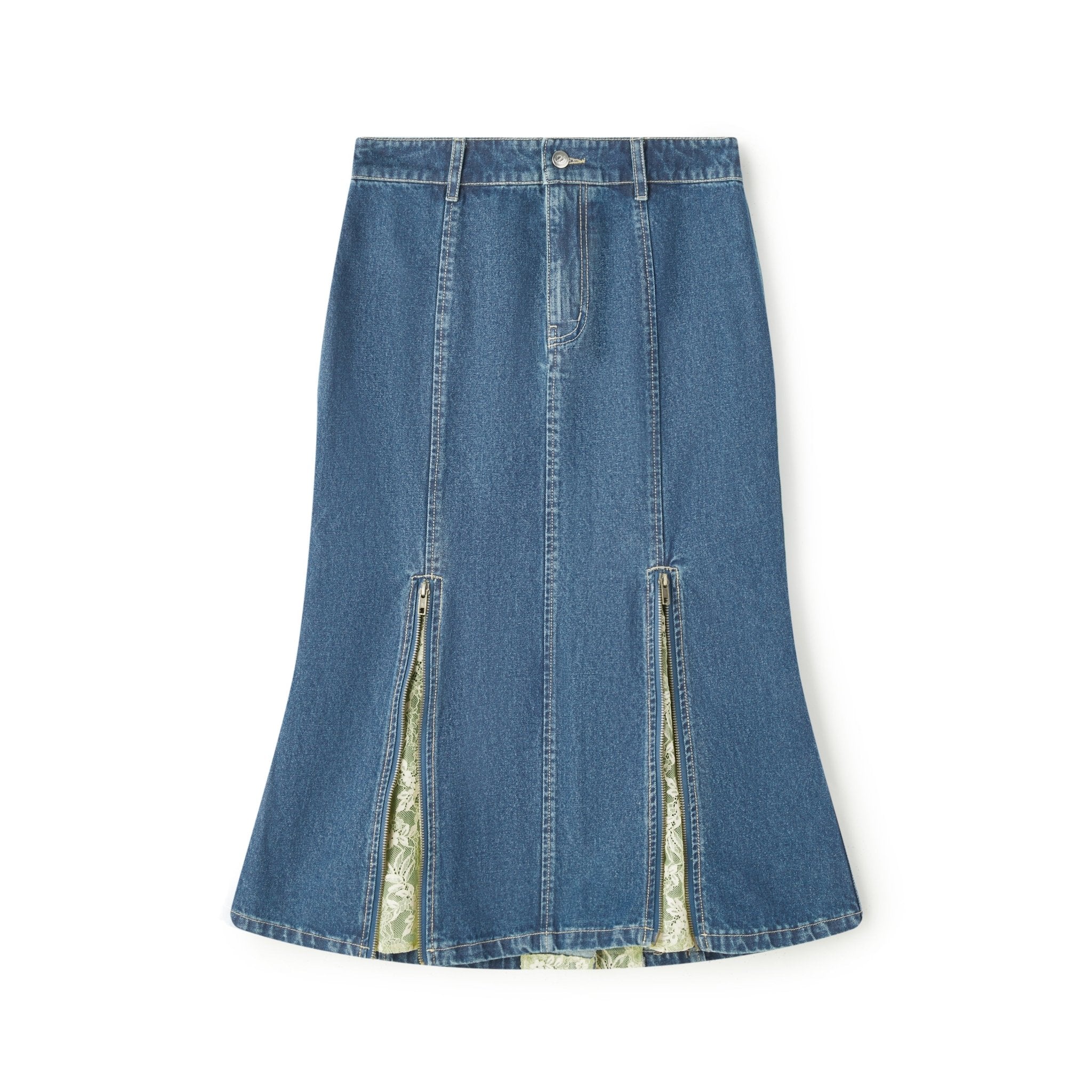 LOST IN ECHO Sequined Denim Fishtail Skirt in Blue | MADA IN CHINA