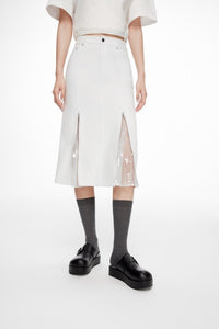 LOST IN ECHO Sequined Denim Fishtail Skirt in White | MADA IN CHINA