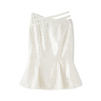 LOST IN ECHO Sequined Fishtail Skirt in White | MADA IN CHINA