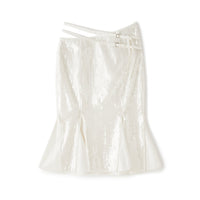 LOST IN ECHO Sequined Fishtail Skirt in White | MADA IN CHINA