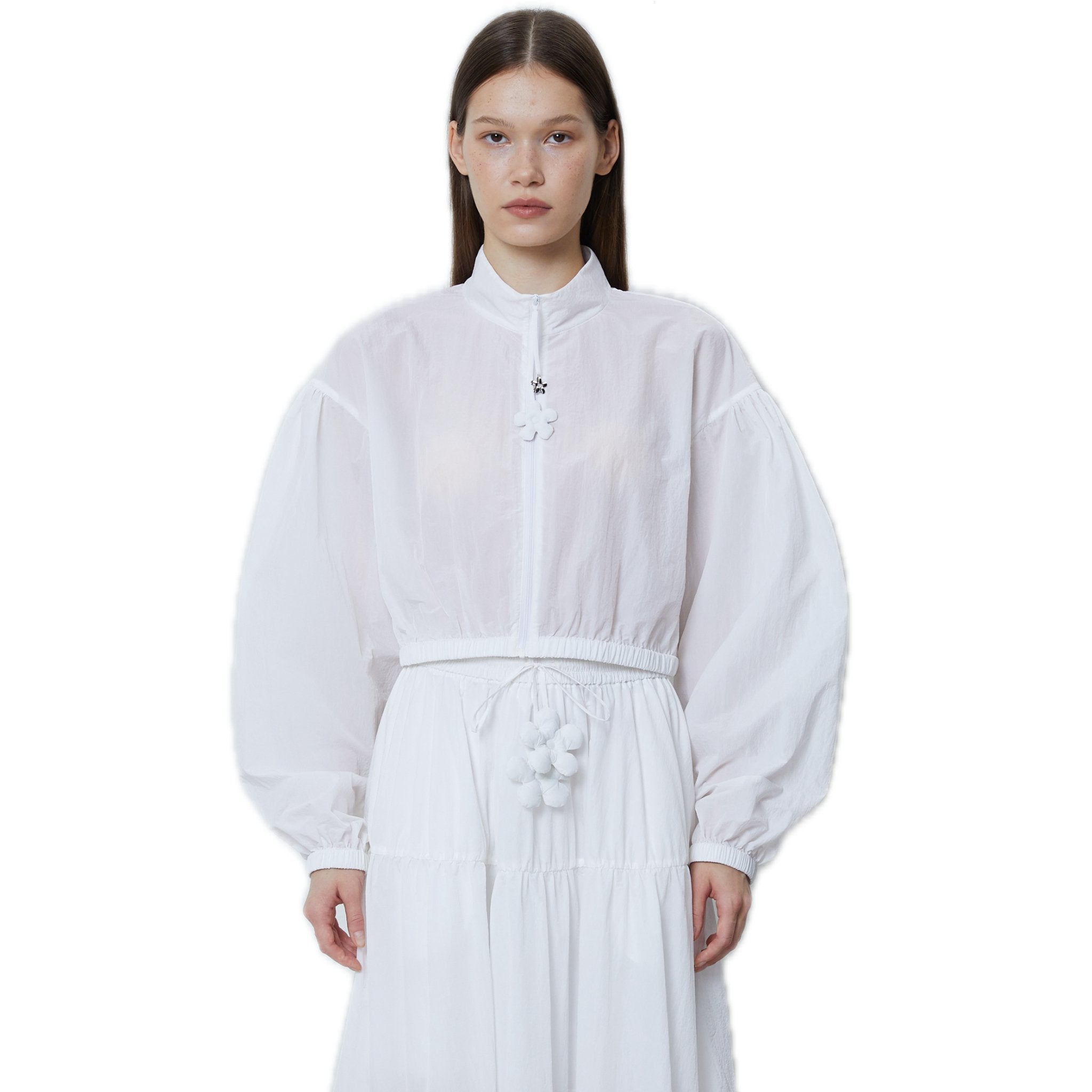 FENGYI TAN Short Elasticated Sun Protection Jacket in White | MADA IN CHINA