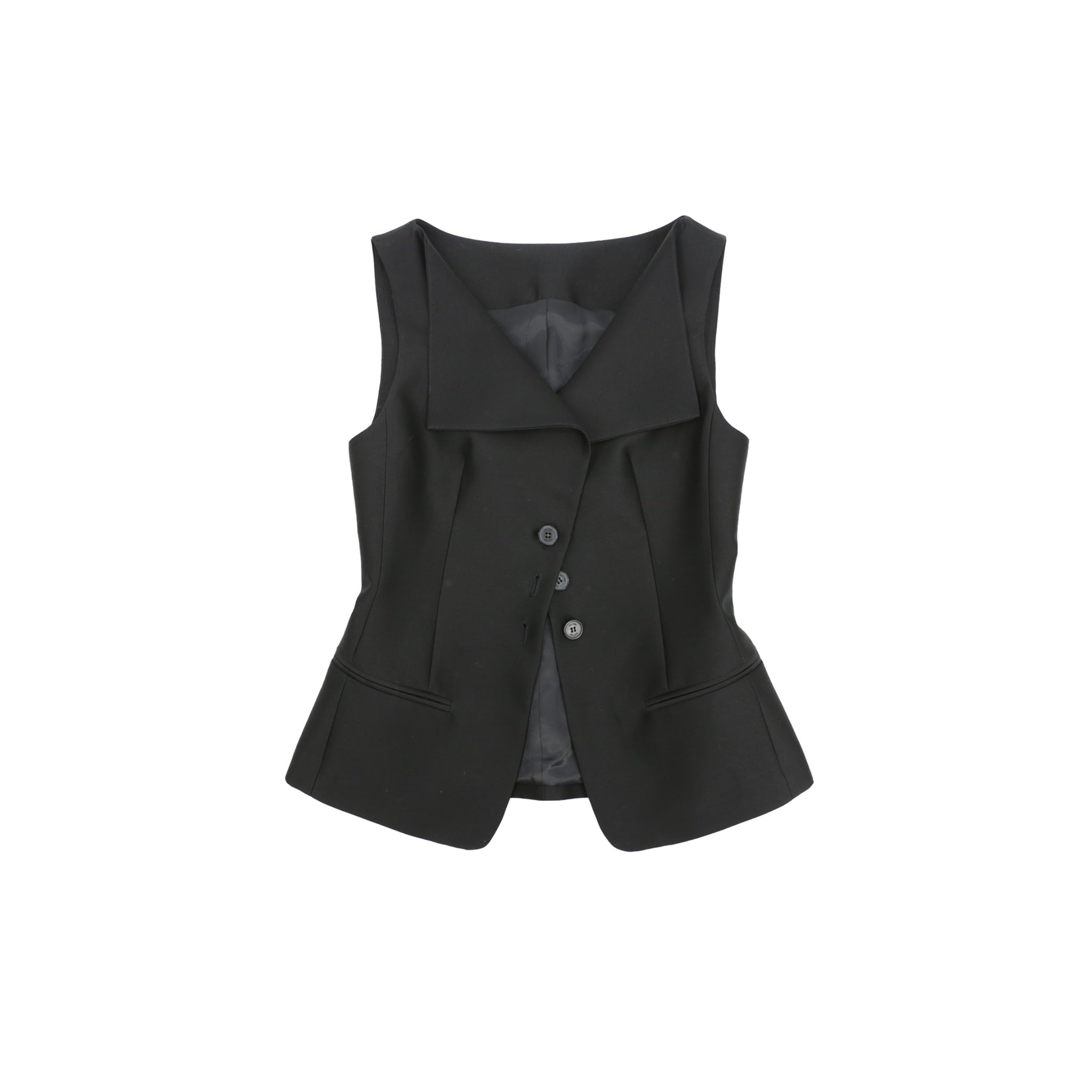 ilEWUOY Silk Wool Bateau Collar Vest in Black | MADA IN CHINA