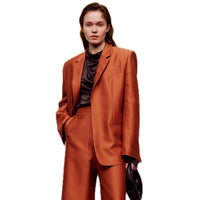 ilEWUOY Silk Wool Long-sleeved Orange Suit with Belt | MADA IN CHINA
