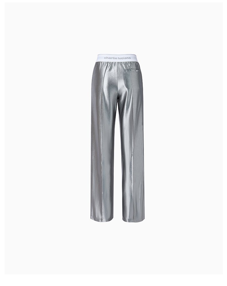 CHARLIE LUCIANO Silver Glossy Track Pants | MADA IN CHINA