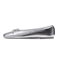 LOST IN ECHO Silver Square Toe Bow Ballet Shoes | MADA IN CHINA
