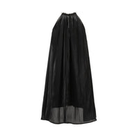 THREE QUARTERS Sleeveless Dress with Streaming Pearls Hanging Neck in Black | MADA IN CHINA