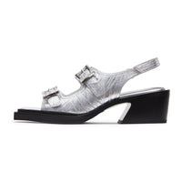 LOST IN ECHO Square Toe Heel Sandals in Silver | MADA IN CHINA
