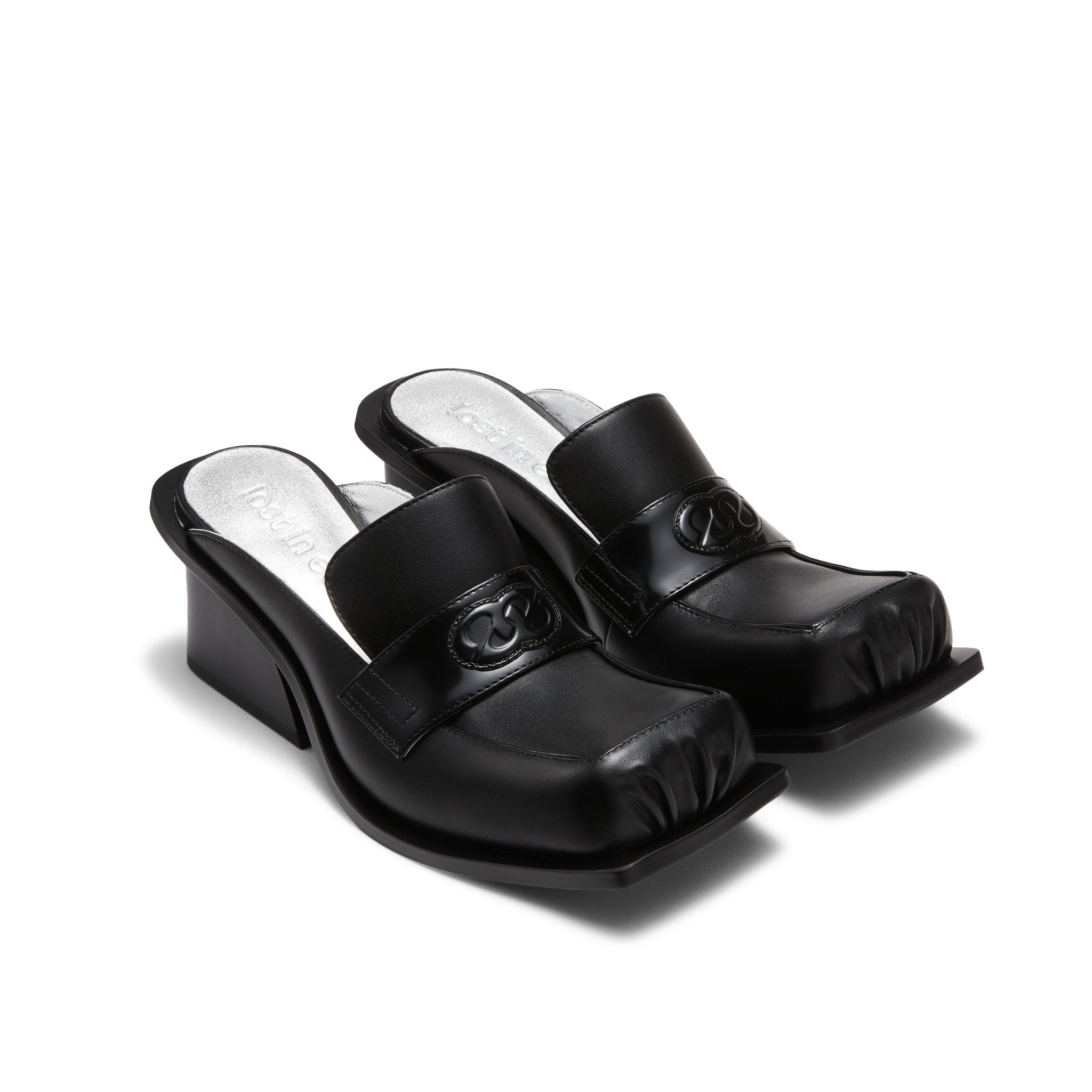LOST IN ECHO Square Toe Thick - heel Mule Slippers in Black | MADA IN CHINA