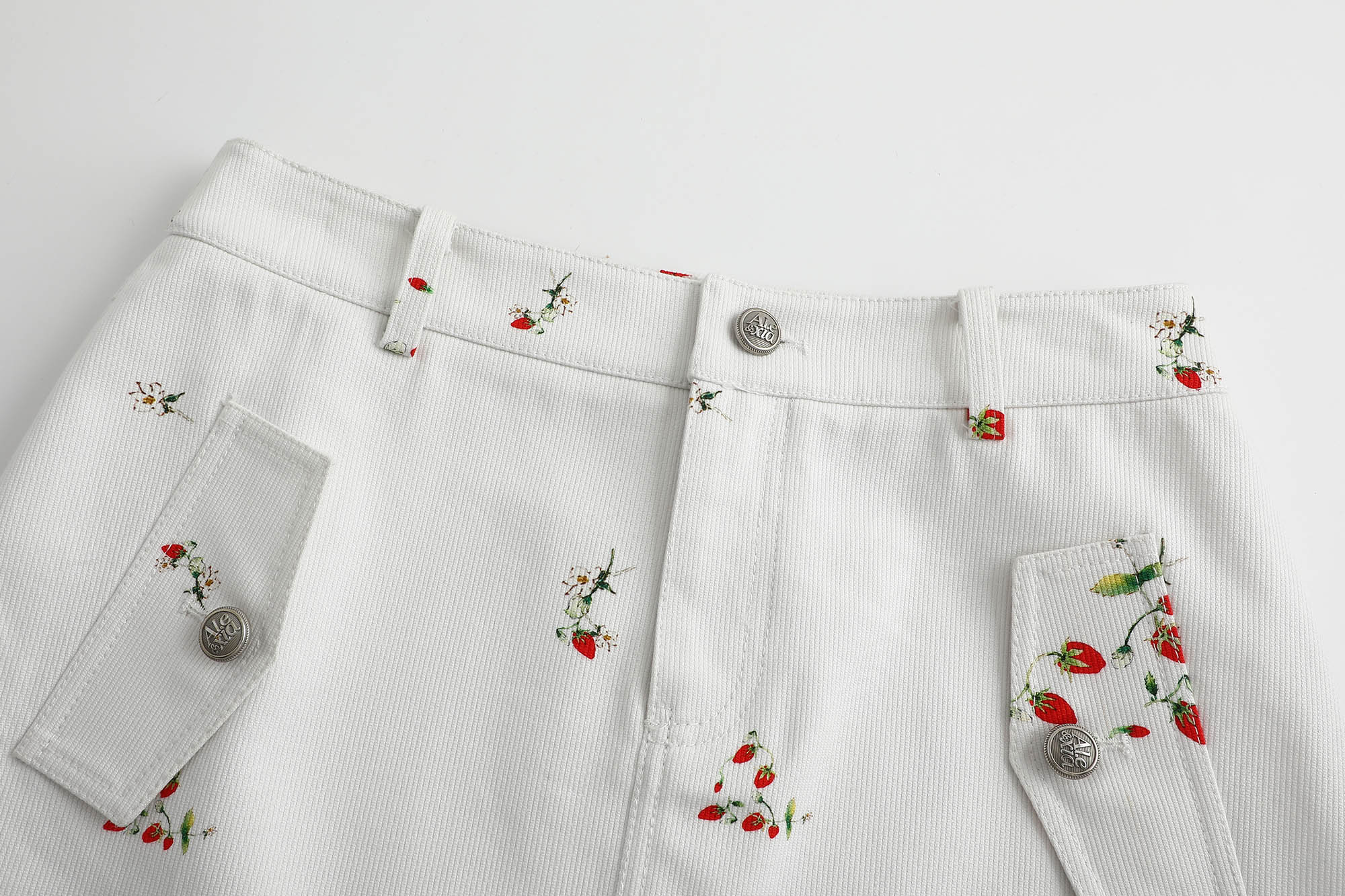 Alexia Sandra Strawberry Club Denim Skirt in White | MADA IN CHINA