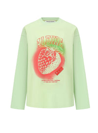ALEXIA SANDRA Strawberry Print Long - sleeved T - shirt in Green | MADA IN CHINA