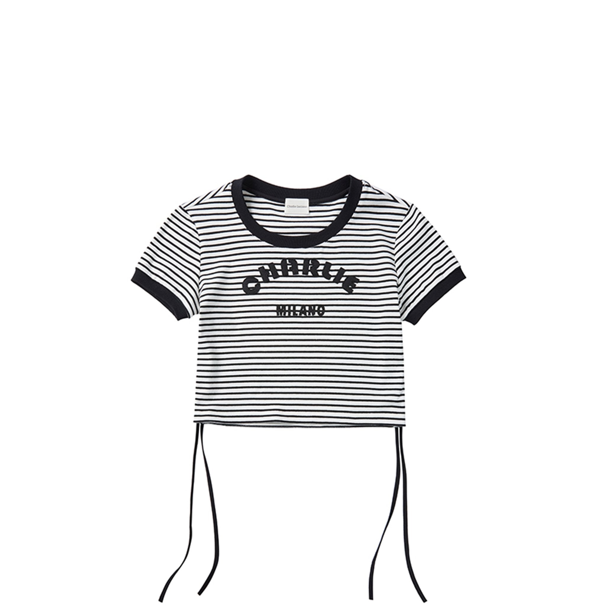 CHARLIE LUCIANO Striped Patch Logo Short - Sleeved T - Shirt | MADA IN CHINA