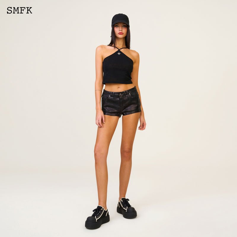 SMFK Temple Traditional Black Knitted Cross Sling Top | MADA IN CHINA