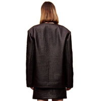 ilEWUOY Textured Faux Leather Silhouette Coat | MADA IN CHINA