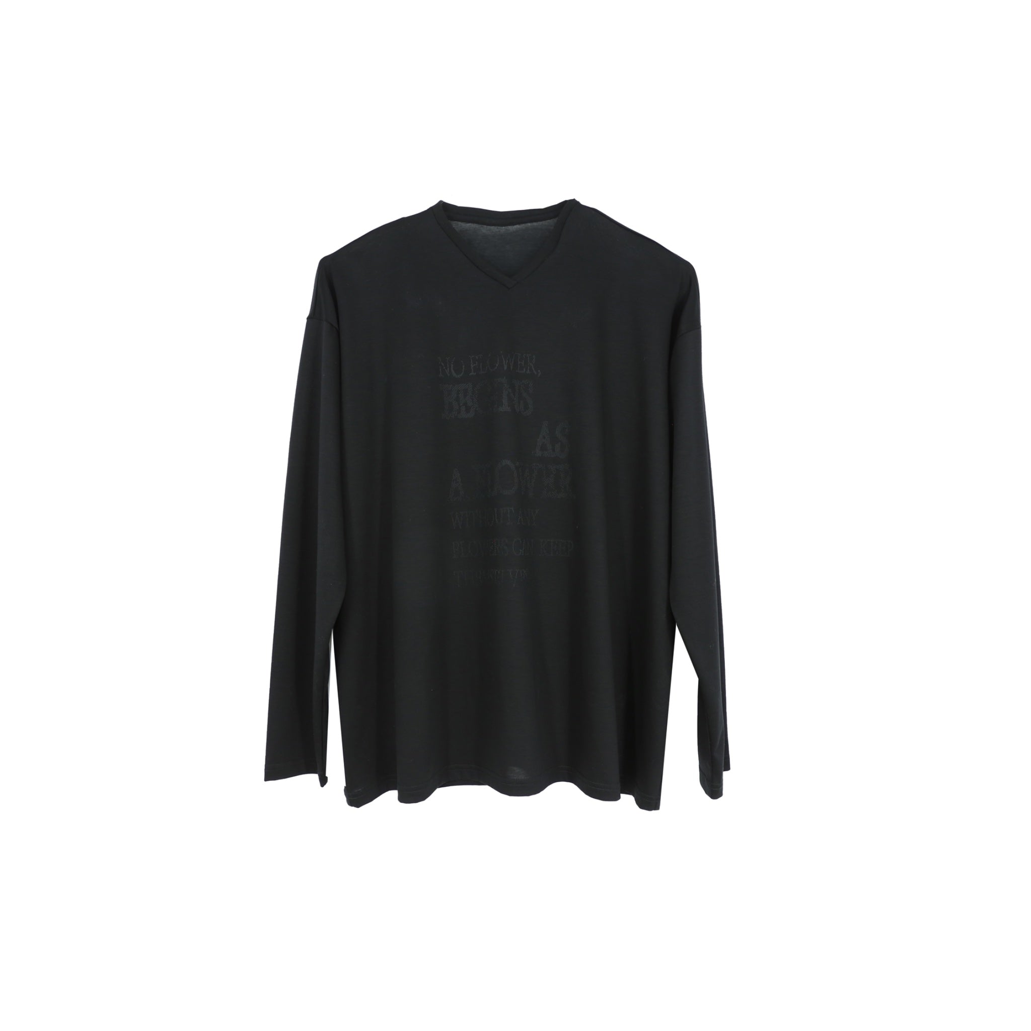 ilEWUOY Theme Printed V-neck Long-sleeved T-shirt in Black | MADA IN CHINA