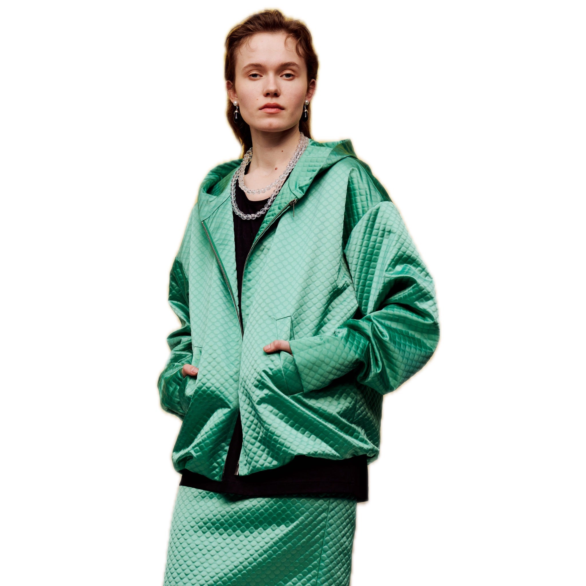 ilEWUOY Thin Cotton Hooded Zip Cardigan Jacket in Green | MADA IN CHINA