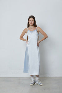 FENGYI TAN Triacetate Satin Lace Dress in White | MADA IN CHINA