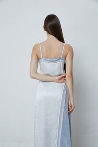 FENGYI TAN Triacetate Satin Lace Dress in White | MADA IN CHINA