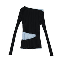 FENGYI TAN Two-piece Set of Off-shoulder Sweater Tops in black | MADA IN CHINA