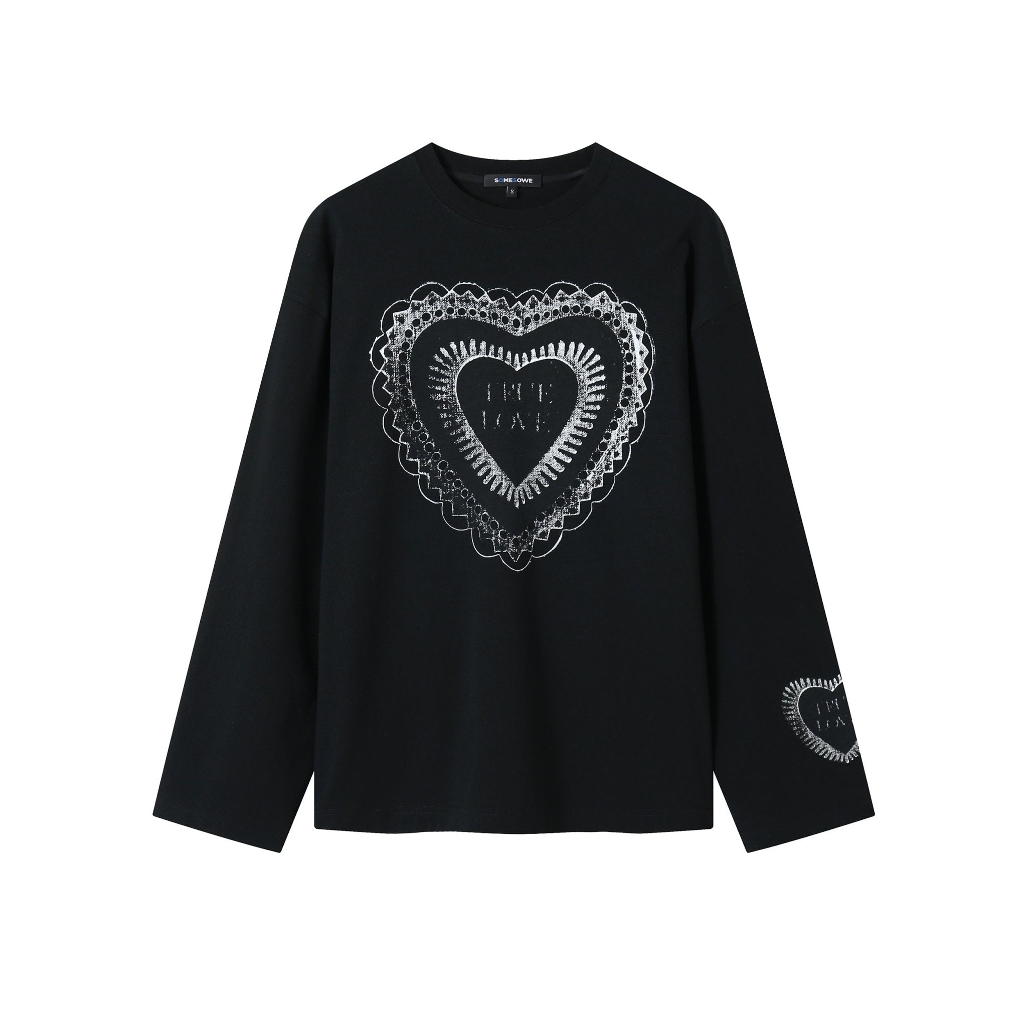 SOMESOWE Vintage Lace Love Cotton Long sleeved T-shirt in Black | MADA IN CHINA