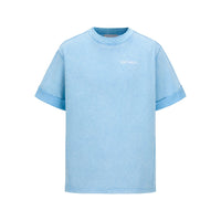13DE MARZO Washed Sequins Logo T - shirt Blue | MADA IN CHINA