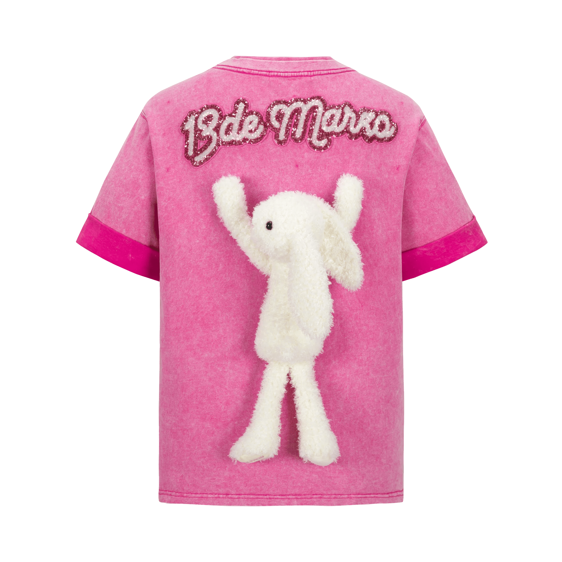 13DE MARZO Washed Sequins Logo T - shirt Pink | MADA IN CHINA