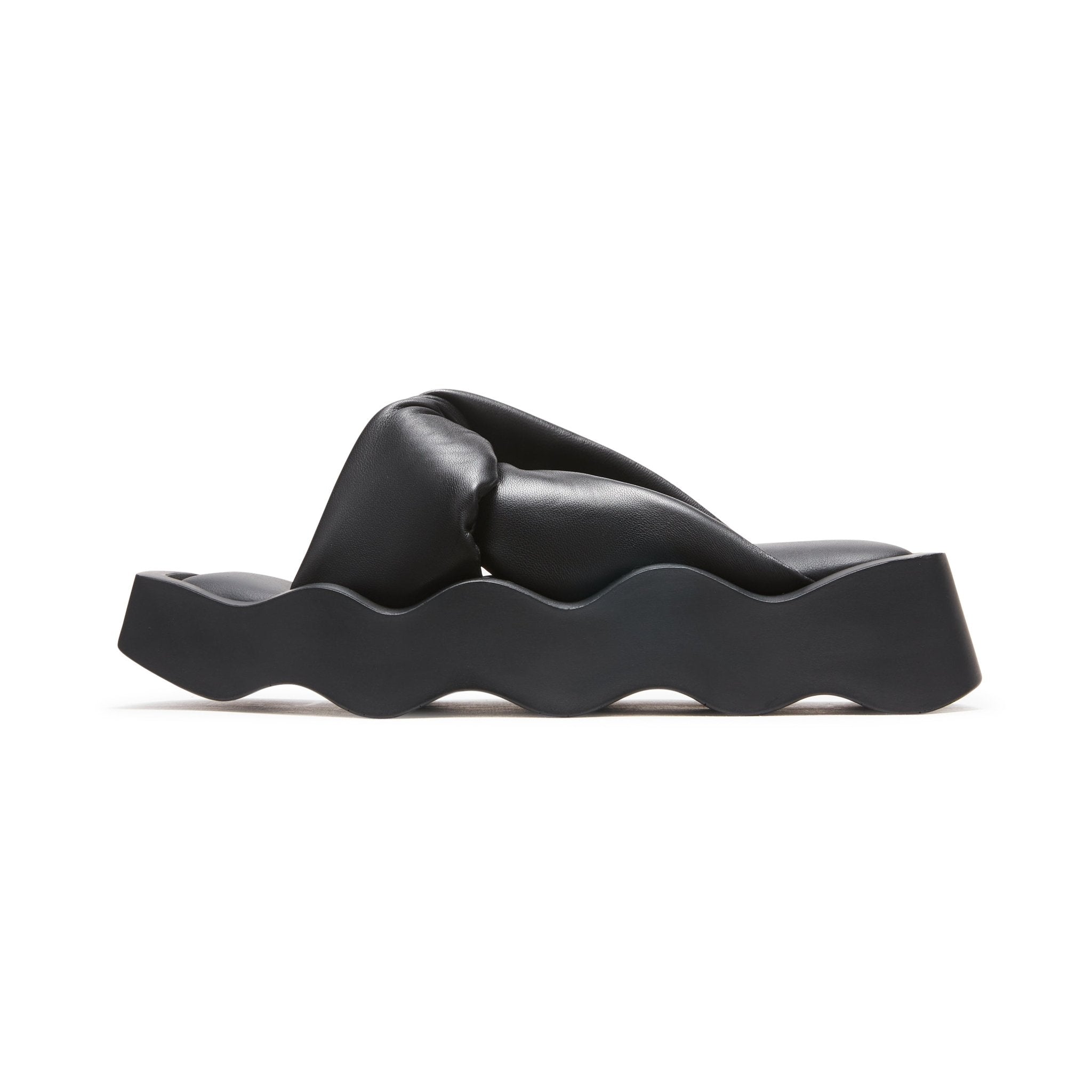 LOST IN ECHO Wavy Sole Padded Knot Slippers in Black | MADA IN CHINA