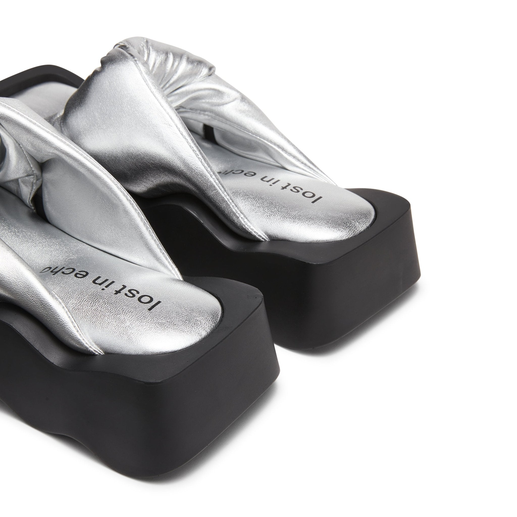 LOST IN ECHO Wavy Sole Padded Knot Slippers in Silver | MADA IN CHINA