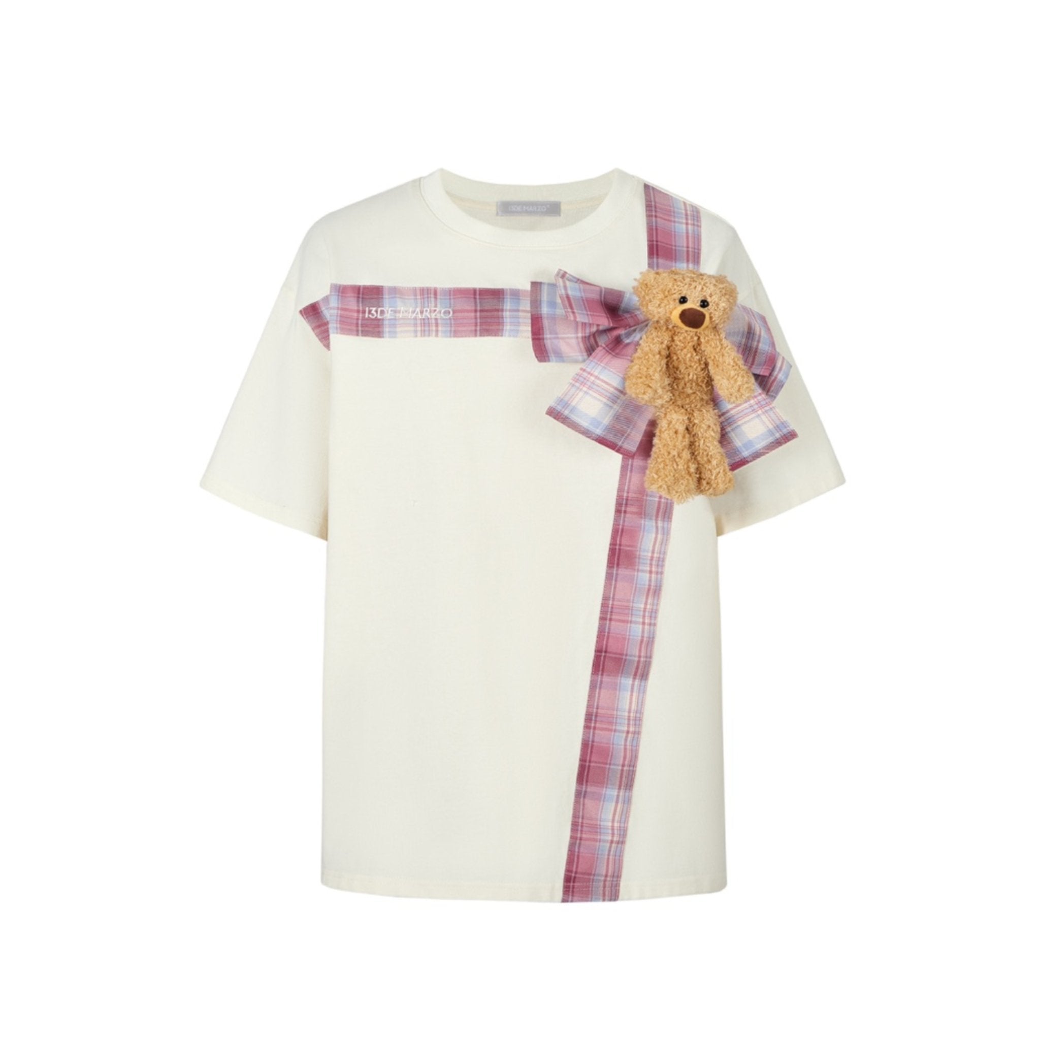 13DE MARZO White Bear Gift Bow T-Shirt | MADA IN CHINA