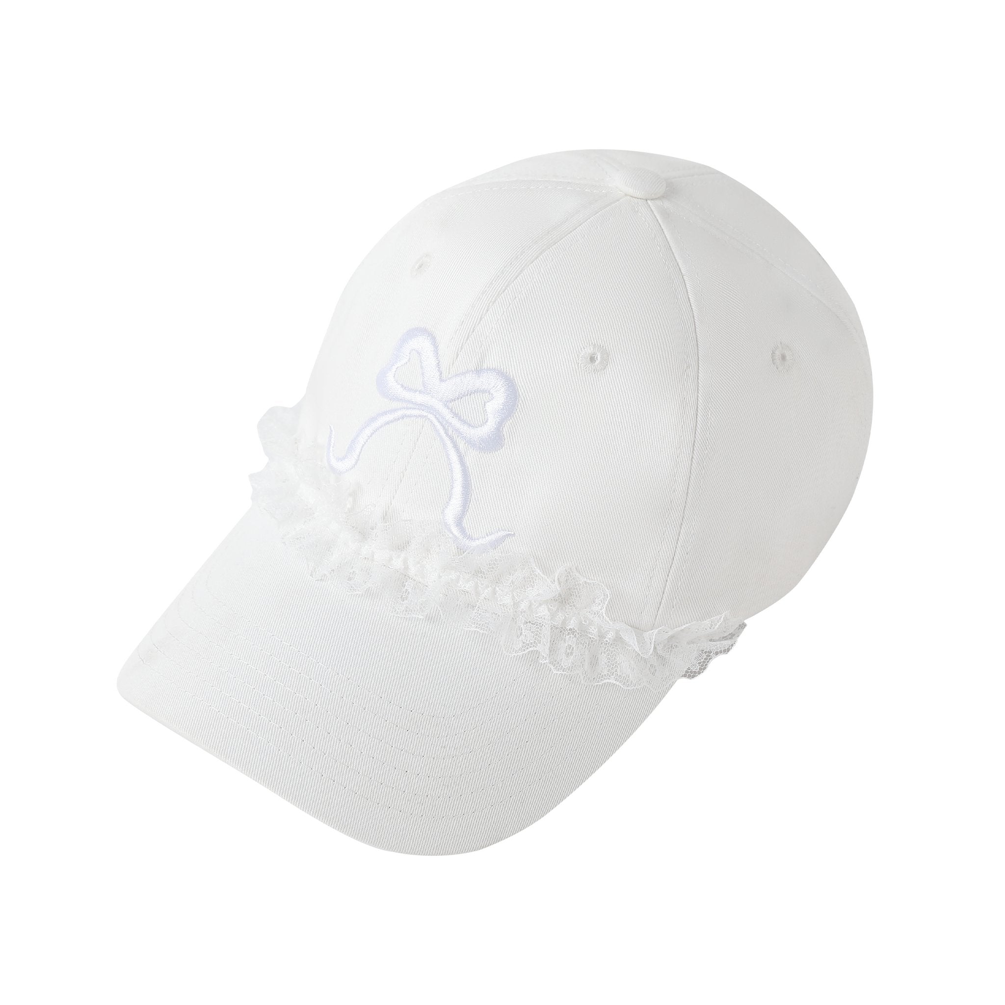 THREE QUARTERS White Bow Embroidered Lace Baseball Cap | MADA IN CHINA