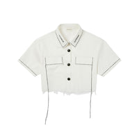 CHARLIE LUCIANO White Cropped Shirt with Logo Collar | MADA IN CHINA