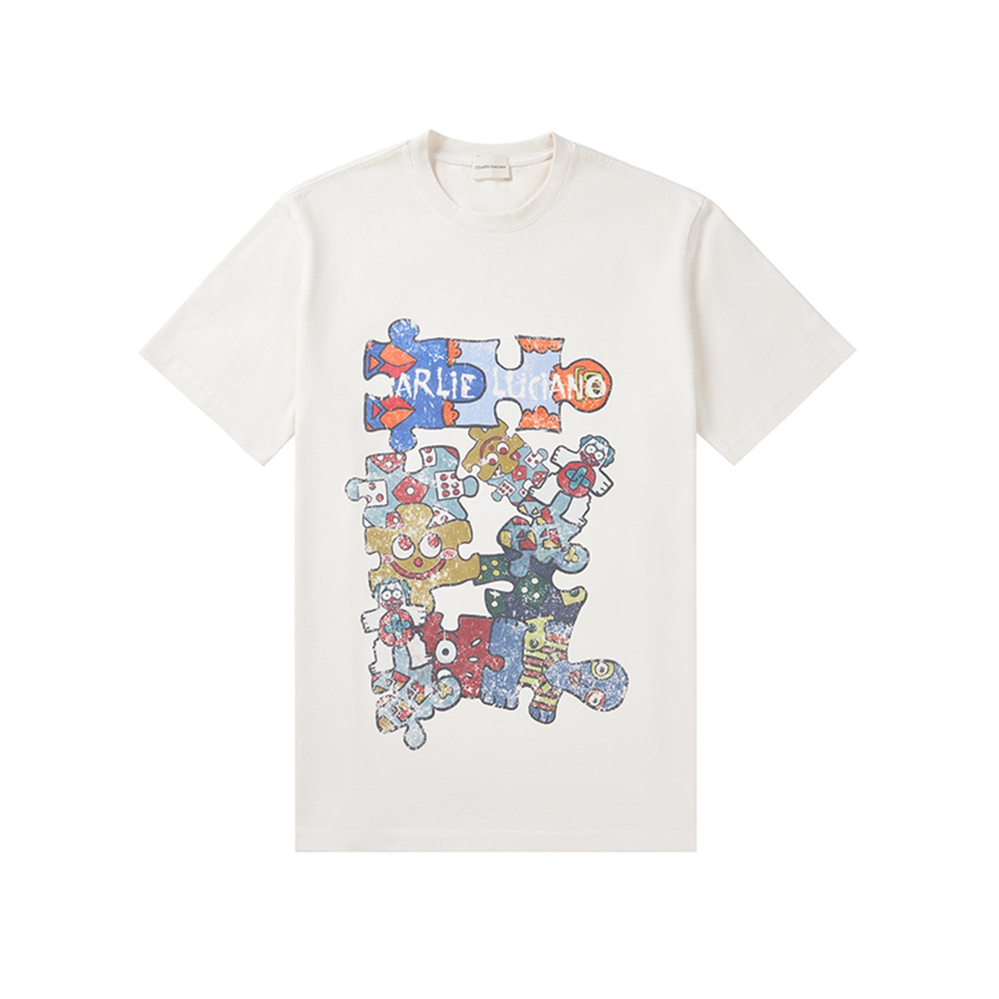 CHARLIE LUCIANO White Cute Puzzle Vintage Short - Sleeved T - Shirt | MADA IN CHINA