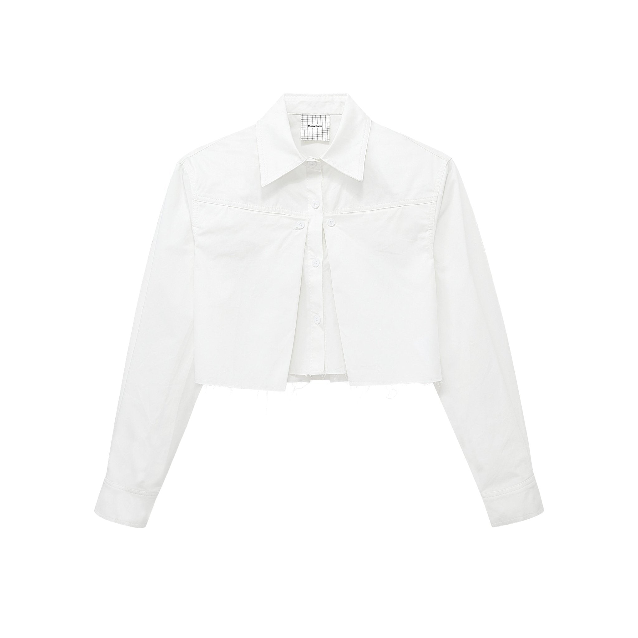 Maca Kaka White Deconstructed Cropped Shirt | MADA IN CHINA