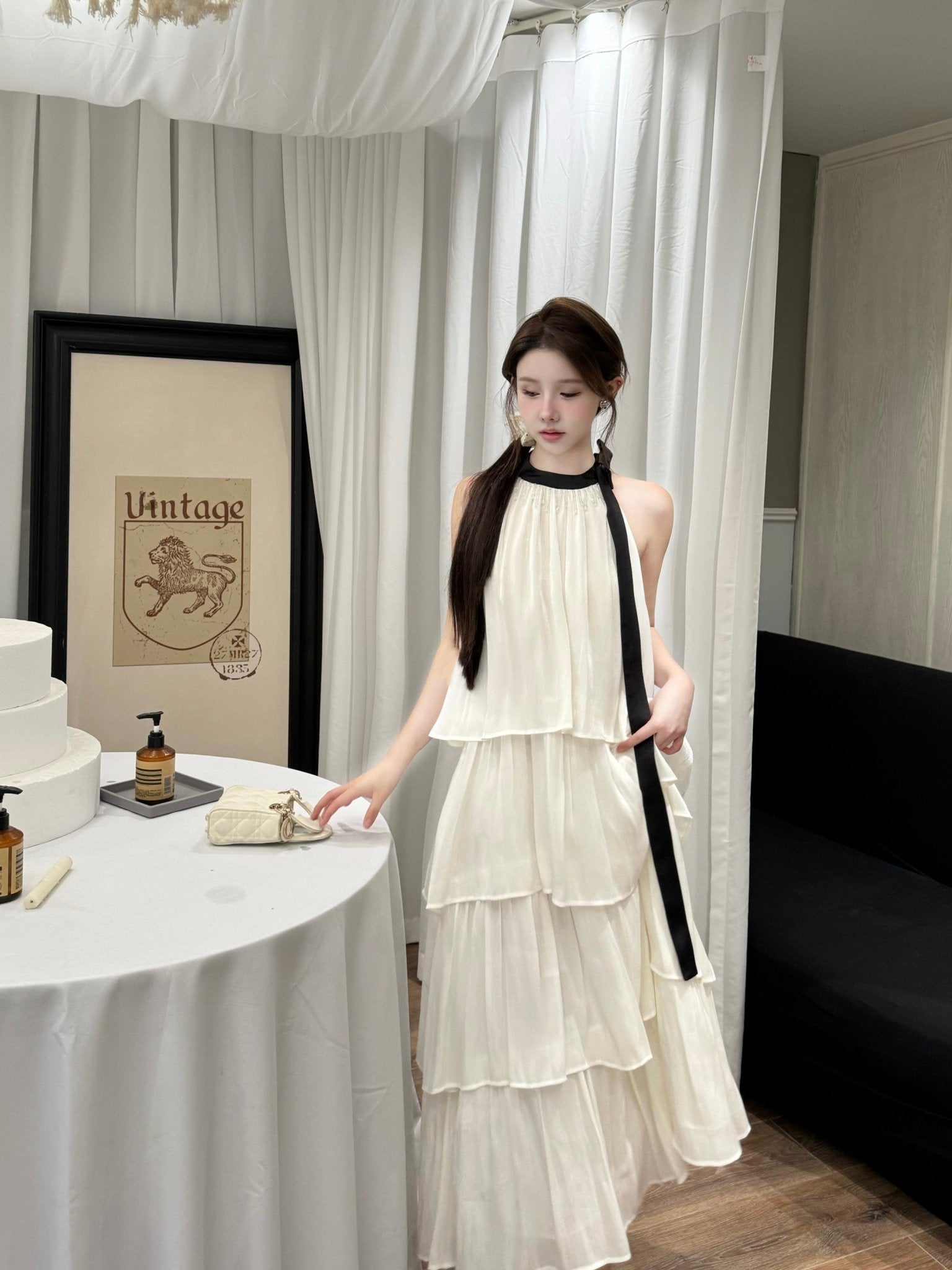 THREE QUARTERS White Flowy Yarn Collision Bow Dress | MADA IN CHINA