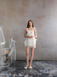 ARTE PURA White Gauze Flower Halter Dress | MADA IN CHINA