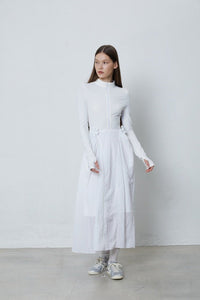 FENGYI TAN White Patchwork Knitted Sun Protection Dress | MADA IN CHINA