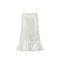 THREE QUARTERS White Sheer Toggle Bow A - Swing Halter Dress | MADA IN CHINA