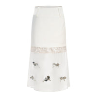 ARTE PURA White Spliced Sequined Floral Half Skirt | MADA IN CHINA
