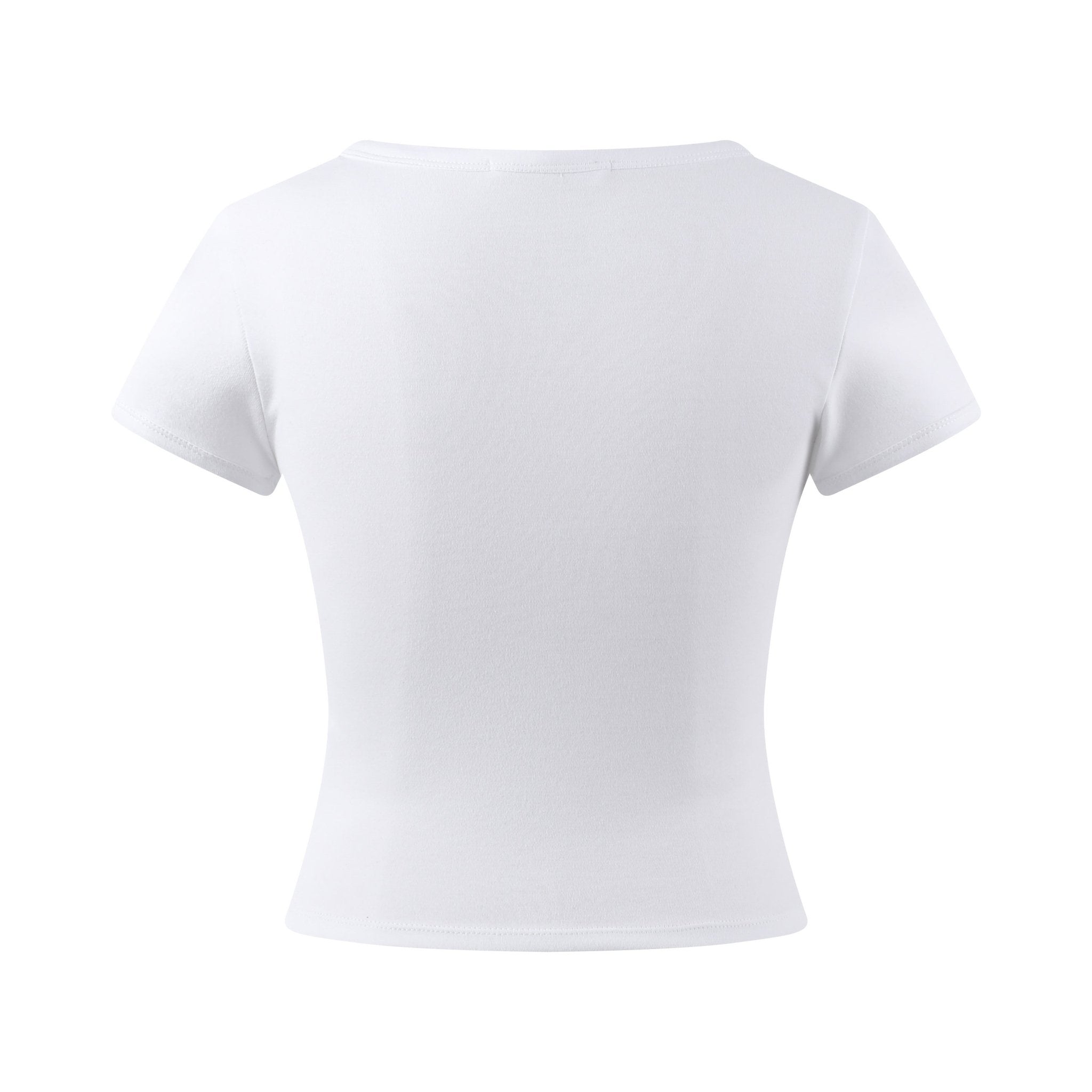 THREE QUARTERS White Square Neck Rhinestone Printed Small Fit T - Shirt | MADA IN CHINA