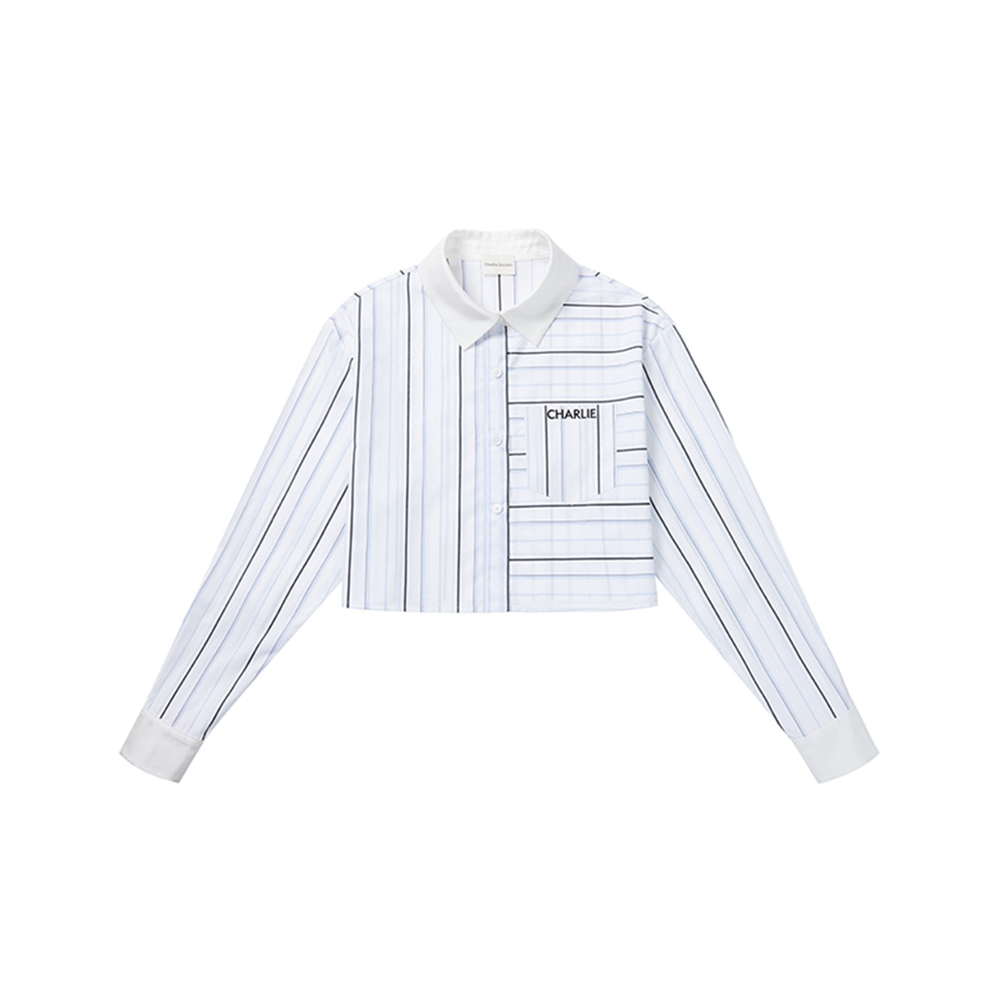 CHARLIE LUCIANO White Striped Cropped Shirt | MADA IN CHINA