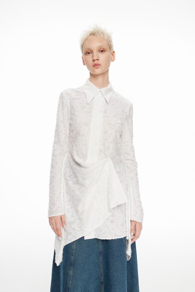 LOST IN ECHO White Textured Long Shirt | MADA IN CHINA