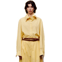 ilEWUOY Wrinkled Cotton Back neck Bulky Long-sleeve Shirt in Yellow | MADA IN CHINA