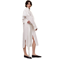 ilEWUOY Wrinkled Cotton Scarf Shirt Dress in White | MADA IN CHINA