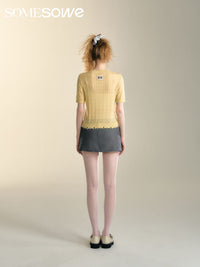 SOMESOWE Yellow Embroidered Knitted Short-sleeved Top | MADA IN CHINA