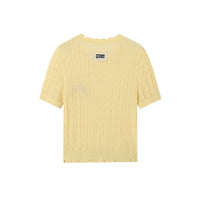 SOMESOWE Yellow Embroidered Knitted Short-sleeved Top | MADA IN CHINA